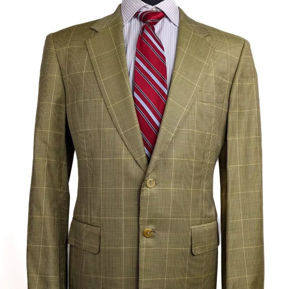 LNWOT Chester Barrie Savile Row Beige Plaid Wool Sport Coat Jacket Blazer US42R